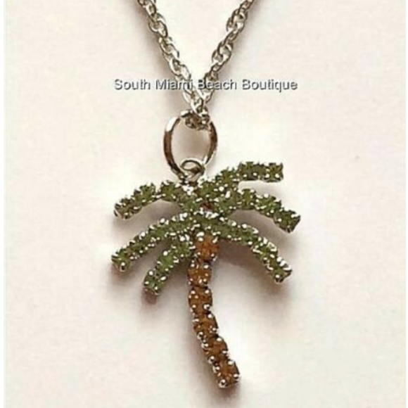 Crystal Palm Tree Necklace 24" Silver Plated Coconut Island X-Long Beach - Picture 1 of 8